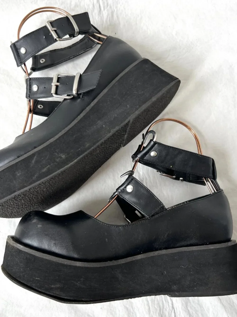 Demonia platform shoes Sprite-02 Mary Jane womens 9 black heart buckles chunky